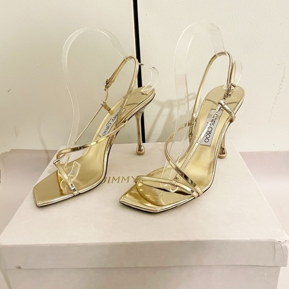 Jimmy Choo Etana Metallic Strappy Slingback Heels - Picture 7 of 13